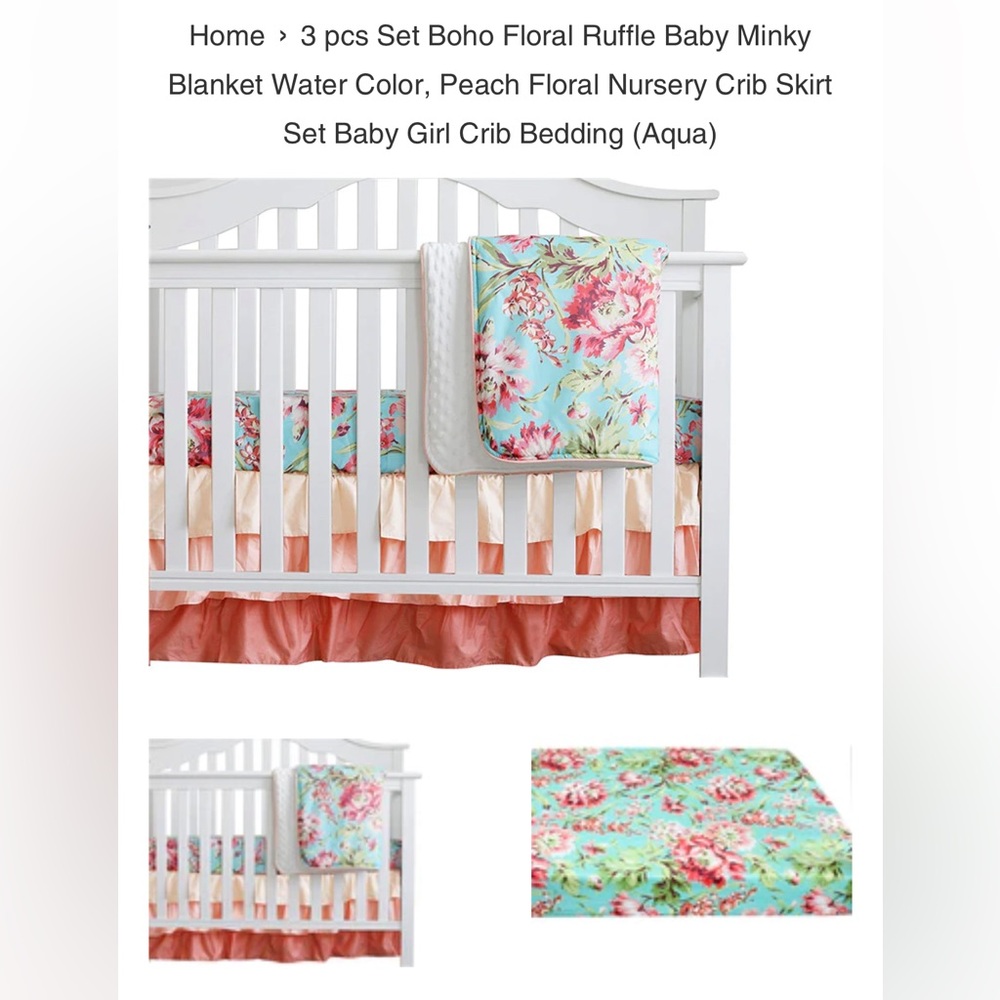 3 piece crib bedding boho coral and aqua floral set
